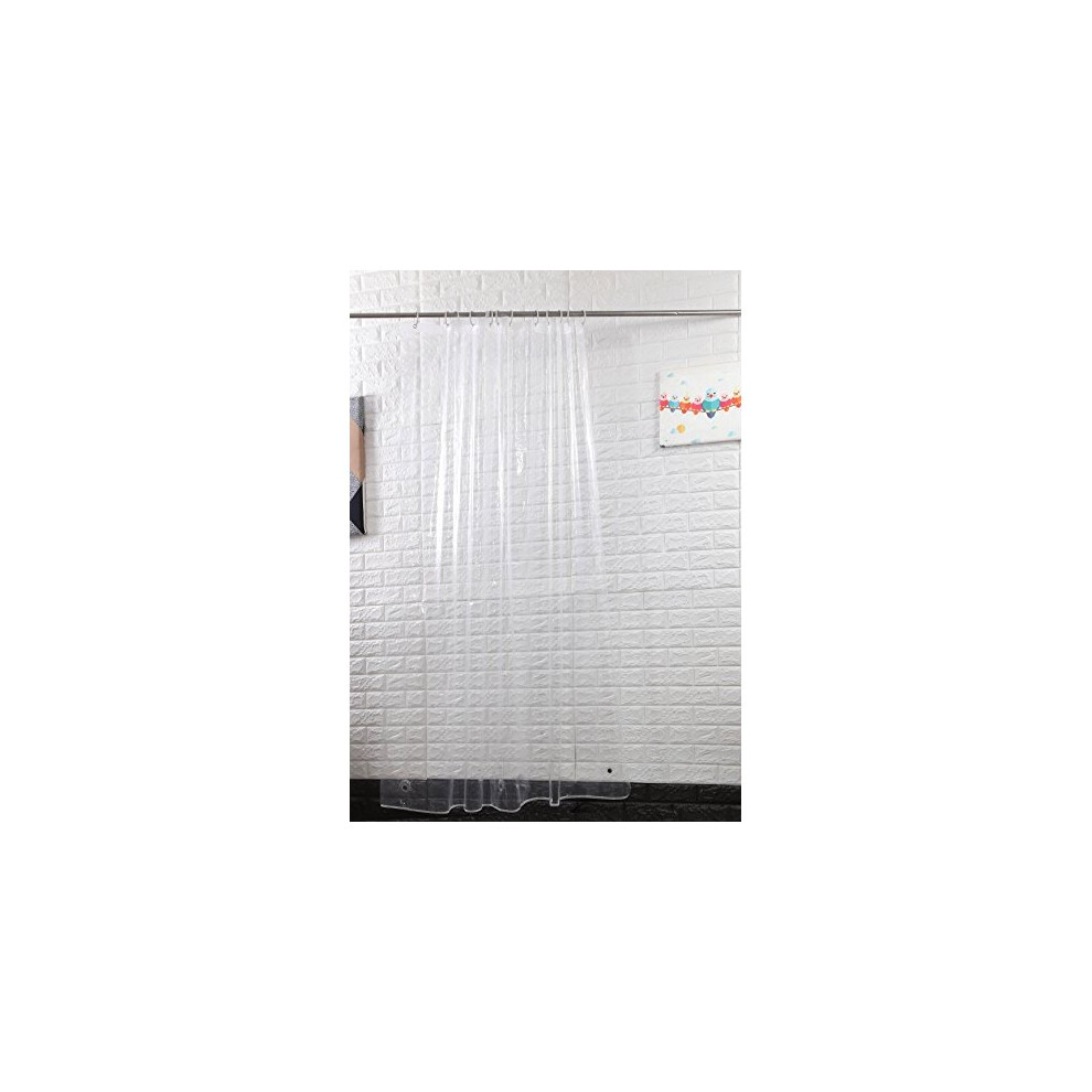 Sfoothome 180Cm Wide X 200Cm Long Mildewproof Shower Curtain Liner Clear Eco Peva 8 Gauge Waterproof Bathroom Curtain Weighted With 12 Hooks