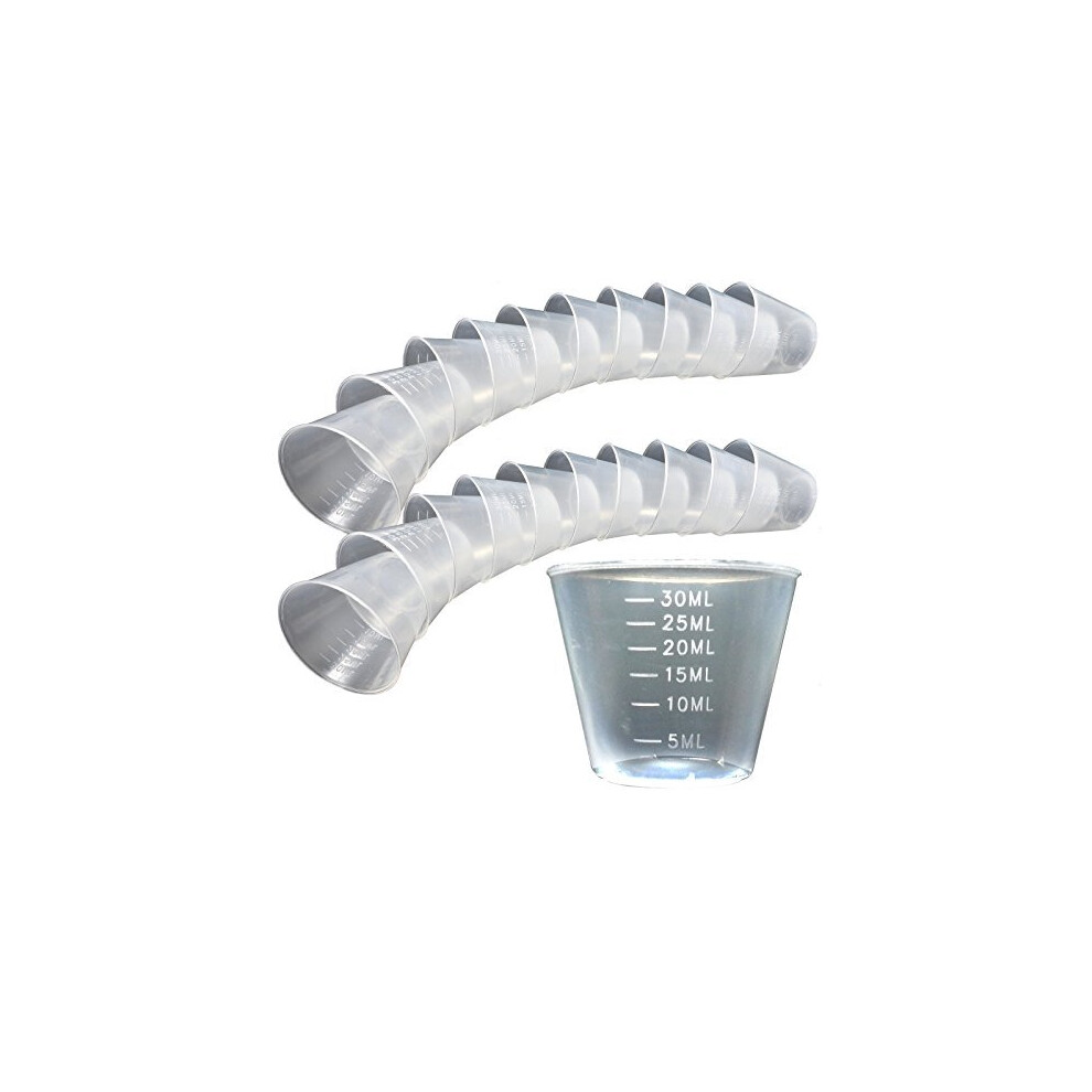 60 x 30ml Plastic Reusable Guided Measuring Cup Tablet Pill Tub Medicine Containers