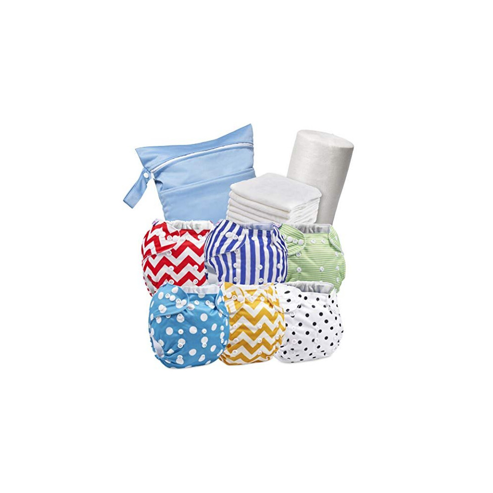 Starter Kit Reusable Nappies Newborn Eco Friendly And Chemical Free Cloth Nappies Includes 6 Washable Baby Diapers 6 Bamboo Nappy Inserts 1 Roll Of Juicy Bumbles