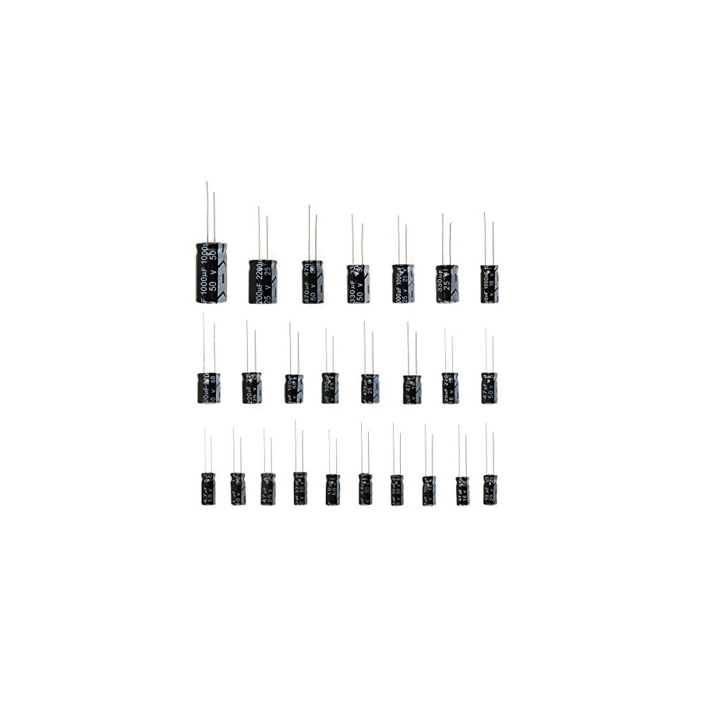 25 Values 16V 25V 50V 1Uf To 2200Uf Electrolytic Capacitors Assorted Assortment Kit Set Black 125Pcs 723466642927