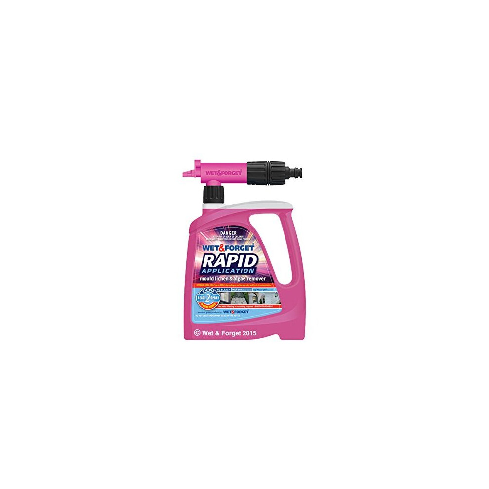 Wet & Forget Mould Lichen And Algae Remover Rapid Applicator With Reach Nozzle Liquid 2 Litre Pink