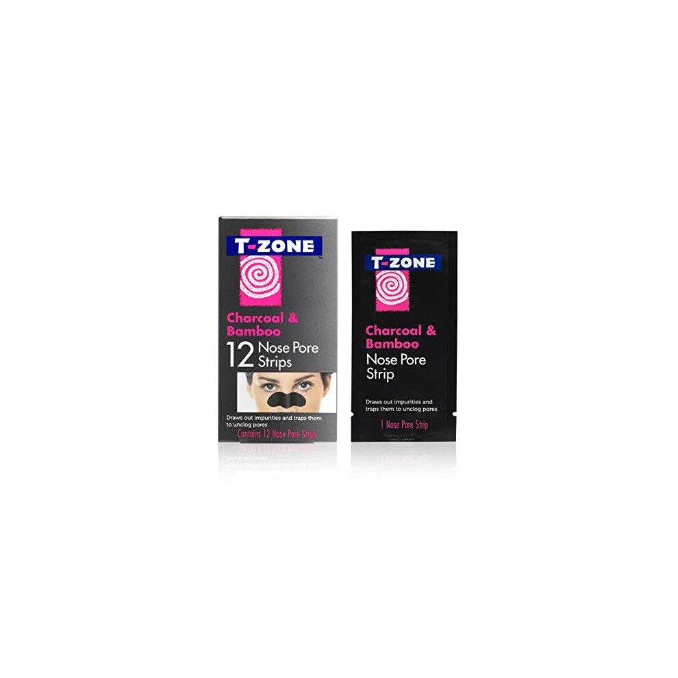 T-Zone Charcoal Bamboo Nose Pore Strips 12 Pack Specially Formulated To Unclog Pores Remove Impurities