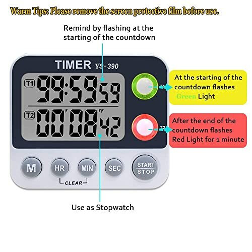 Digital Dual Kitchen Timer Cooking Timer Magnetic Timer Adjustable Alarm Volume Count UpCountdown Timer Memory Time Loud Alarm Digital Timer for 1