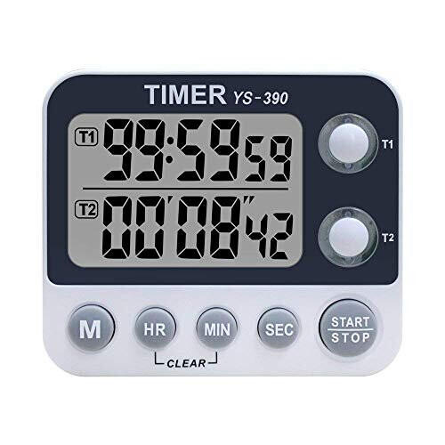 Digital Dual Kitchen Timer Cooking Timer Magnetic Timer Adjustable Alarm Volume Count UpCountdown Timer Memory Time Loud Alarm Digital Timer for