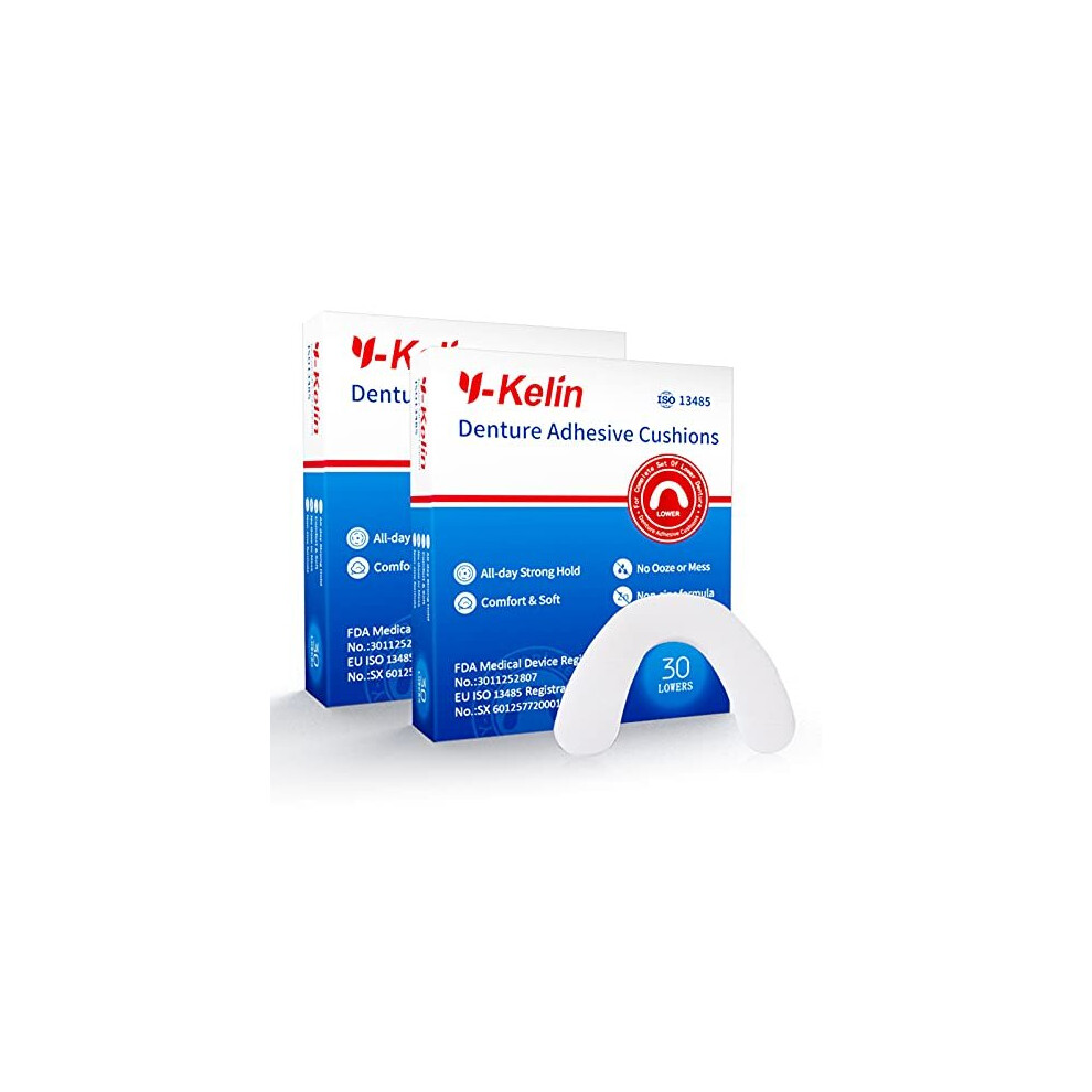 Y-Kelin Denture Adhesive Cushion Lower 30 Pads 2 Pack