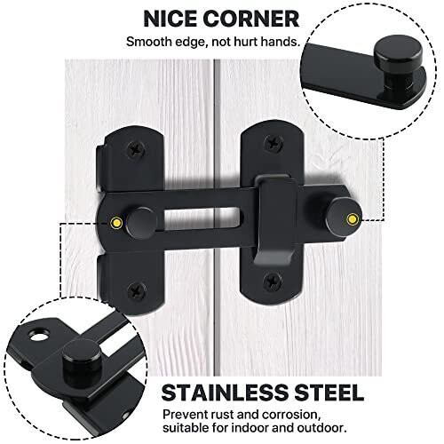 Thicker Gate Lock Black Door Latch Small Gate Bolt Sliding Door Lock ...