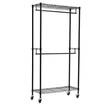 Double Rod Garment Rack Clothes Rail with HeightAdjustable Shelves 181kg Max Weight Black