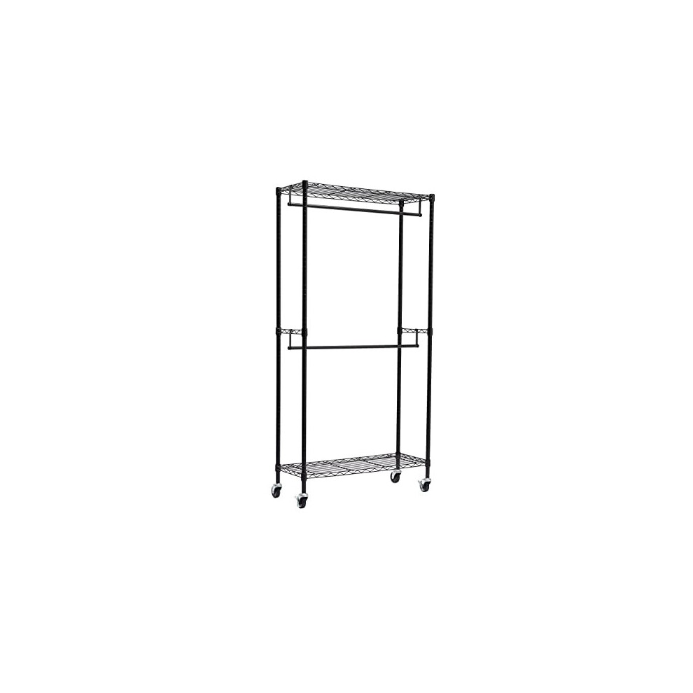 Double Rod Garment Rack Clothes Rail with HeightAdjustable Shelves 181kg Max Weight Black