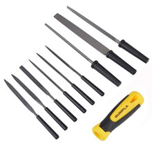 10 Pieces Flat File Set Comfortable NonSlip Rubber Grip Handle Hand Assorted Needle File Sets Rasp with Flat Warding Square Triangular for Shaping