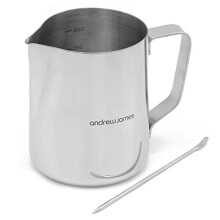 Milk Jug Stainless Steel for Frothing and Coffee Machine 350ml Barista Style Metal Jug Steady Pour Lip and Measuring Scale Milk Art Pen