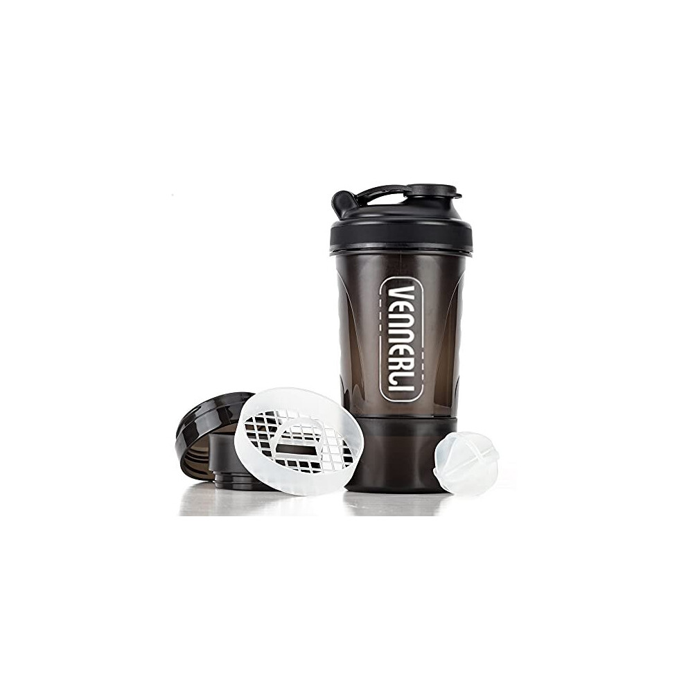 Protein Shaker Bottle with Storage Mixing Ball 100 BPA Free Leak Proof Smoothies Nutrition Shaker Cups Strong Durable Sports Gym Diet Fitness Black 