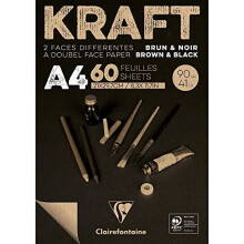 Ref 975818C Kraft Black and Brown Paper Pad 60 Sheets A4 210 x 297mm 90gsm Acid Free pH Neutral One Side Brown One Side Black