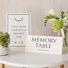 Set of 2 Ivory Card Signs Memory Table Share Your Memories Ideal for Funeral Condolence Book Memorial Celebration of Life