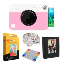 Printomatic Instant Camera Pink Gift Bundle Zink Paper 20 Sheets Case 7 Sticker Sets Markers Photo Album