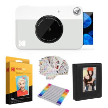 Printomatic Instant Camera Grey Gift Bundle Zink Paper 20 Sheets Case 7 Sticker Sets Markers Photo Album