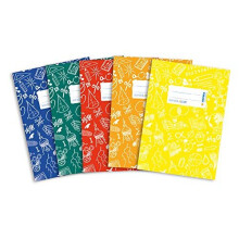 Exercise Book Cover A5 SCHOOLYDOO design with inscription label made of wipeable and sturdy plastic slip on cover jackets for school pack of 5