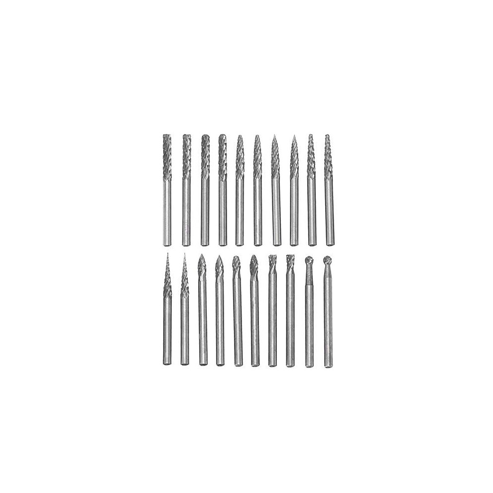 20pcs 3mm 18 Shank Double Cut Head Tungsten Carbide Rotary Burr Set for Woodworking Carving Engraving