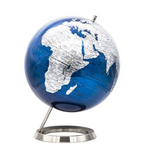 30CM World Globe Stainless Steel Ring Standing Packaging in Premier Kraft Box Perfect for Gifting Metallic Blue