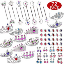 Jewelry Toy72 Pieces Princess Pretend Jewelry Toy PlaysetAssorted Jewelry Dress Up Costume Toy RingsCrownsWands Toys for Girls Princess Party Favors