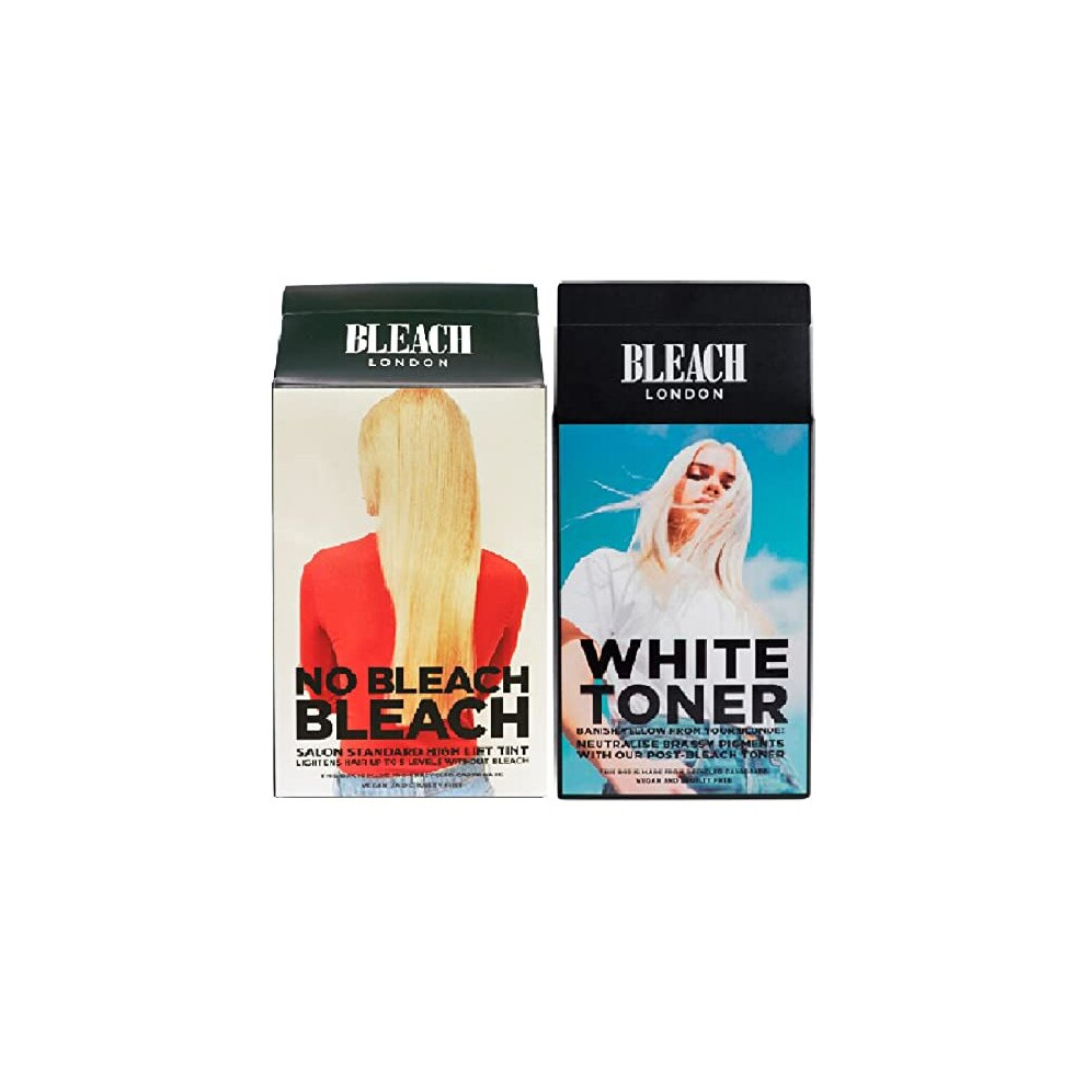 2 PACK Bleach London NO BLEACH Bleach Kit LIGHTENS HAIR upto 5 LEVELS NO BLEACH Bleach London White Toner Kit