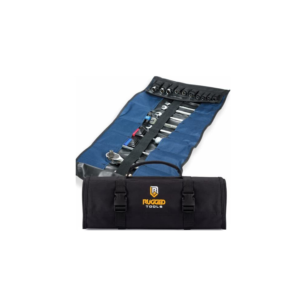 32 Pocket Tool Roll Organizer Wrench Organizer Tool Pouch Wrench Roll Includes Pouches For 10 Sockets Roll Up Tool Bag For Electrician Hvac Plumber 819615020927