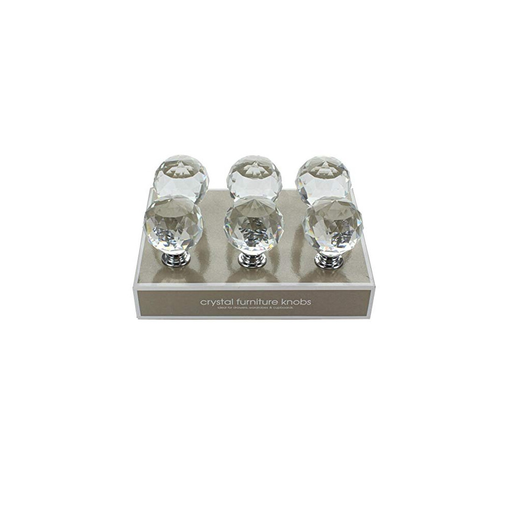 Clear Round Crystal Glass and Chrome Door Knobs Set Vintage Shabby Chic Interior Furniture Kitchen Bathroom Bedroom Accessories Cabinet Cupboard