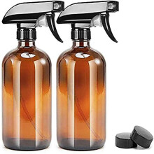 2 Pcs Empty Glass Spray Bottles Refillable Container for Essential OilsCleaning Durable Trigger Sprayer with Mist Stream Settings 2 500ML Amber