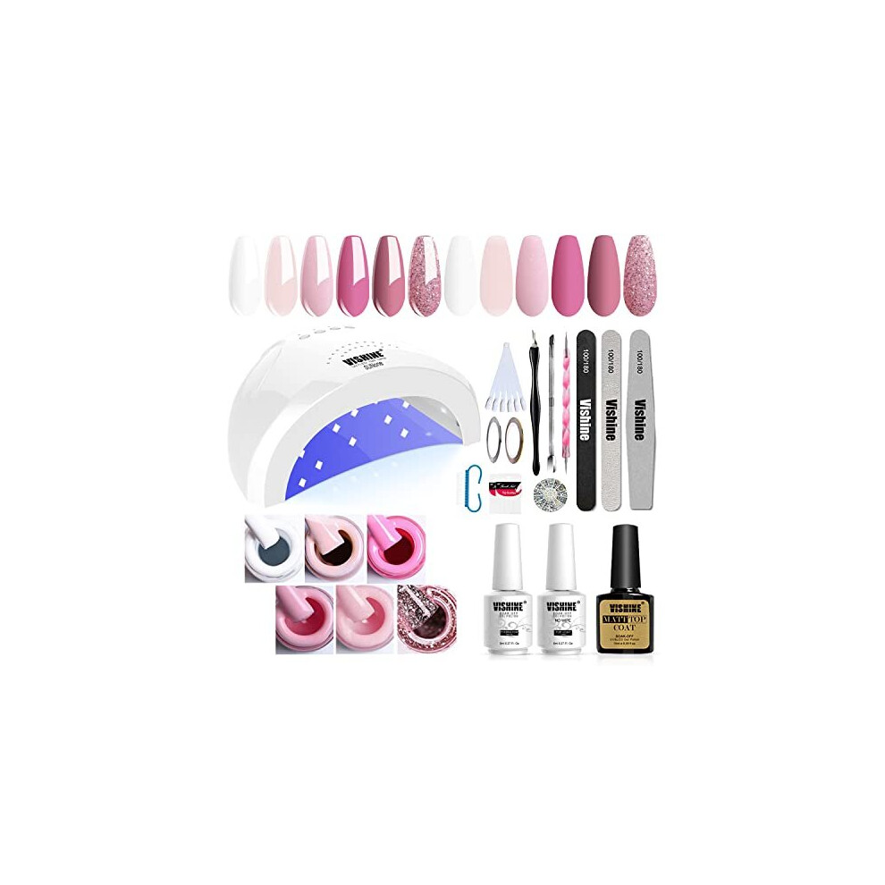 Gel Nail Polish Starter Kit with 48W SUNOne UV LED Nail Lamp Speed Dryer Manicure Tools 6 Pretty Colours Gel Polish Base and Top Coat 01