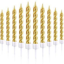 50 Pieces Spiral Cake Candles in Holders Metallic Cake Cupcake Candles Short Thin Cake Candles for Birthday Wedding Party Cake Decorations Gold