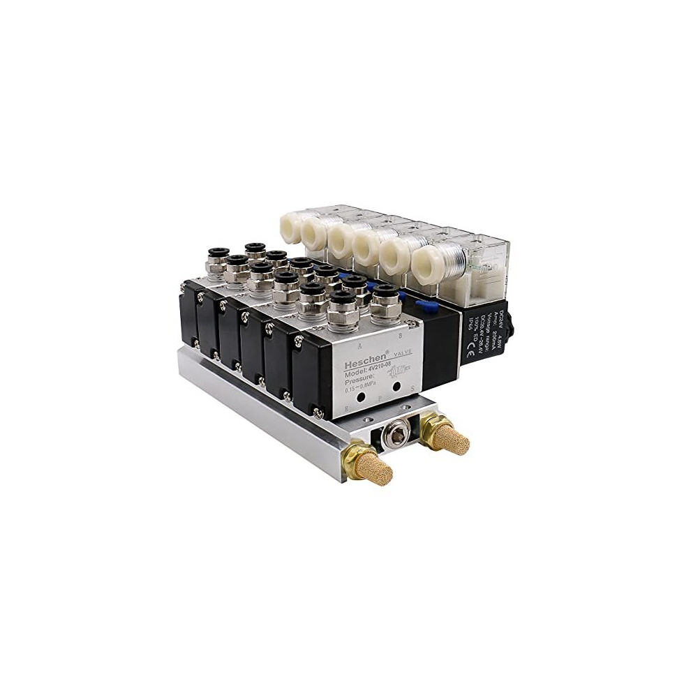 Electrical Pneumatic 6 Solenoid Valve 4V21008 Dc 24V Pt14 5 Way 2 Position Manifold Base Muffler Quick Fittings Set 670534178713