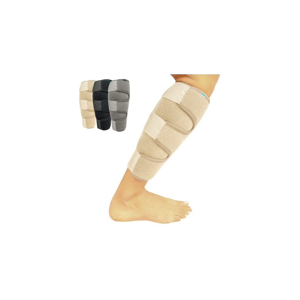 Calf Brace Adjustable Shin Splint Support Lower Leg Compression Wrap Increases Circulation Reduces Muscle Swelling Calf Sleeve for Men and Women Beige