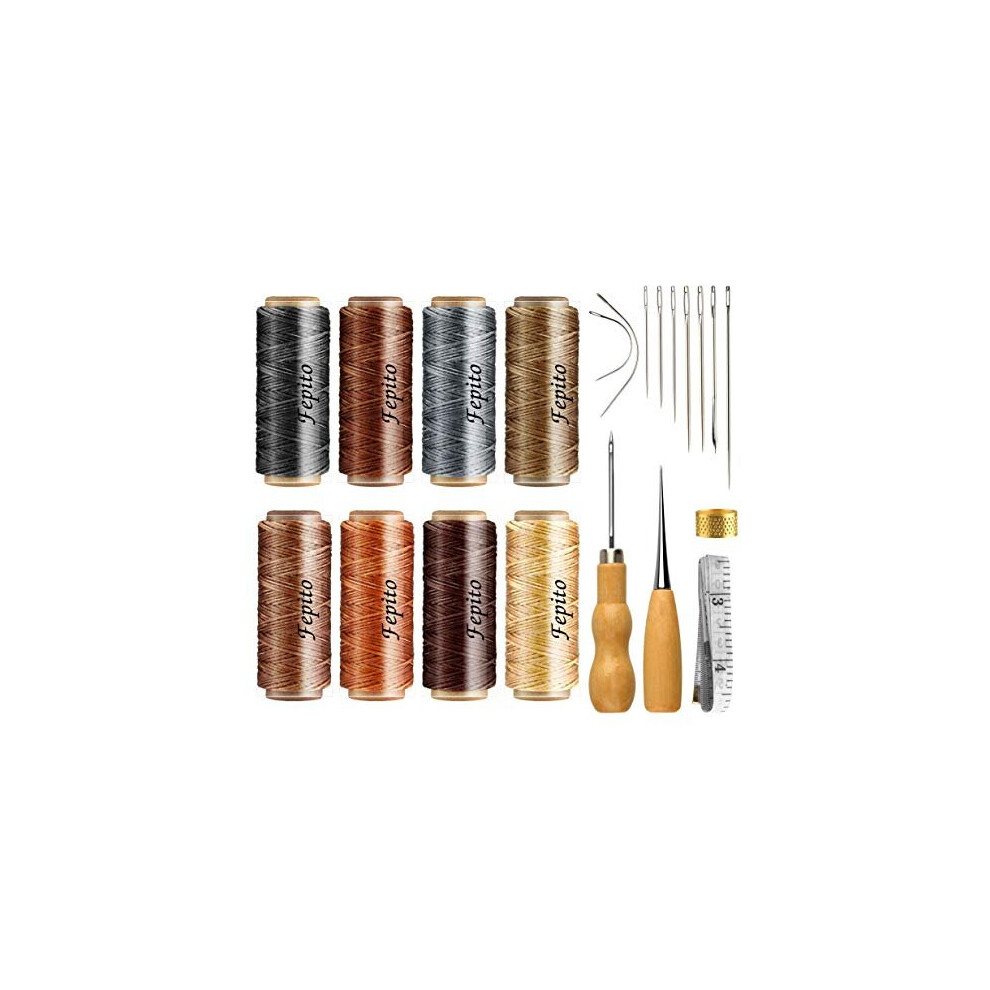 21pcs Leather Waxed Thread 8 Color 264 Yards 150D Leather Sewing Waxed Thread Cord with Leather Craft Hand Tools Kit for DIY Sewing Craft