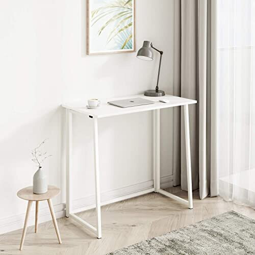 Dripex Compact Folding Desk No Assembly Required Computer Desk Folding Hobby Craft Table White Desk 1