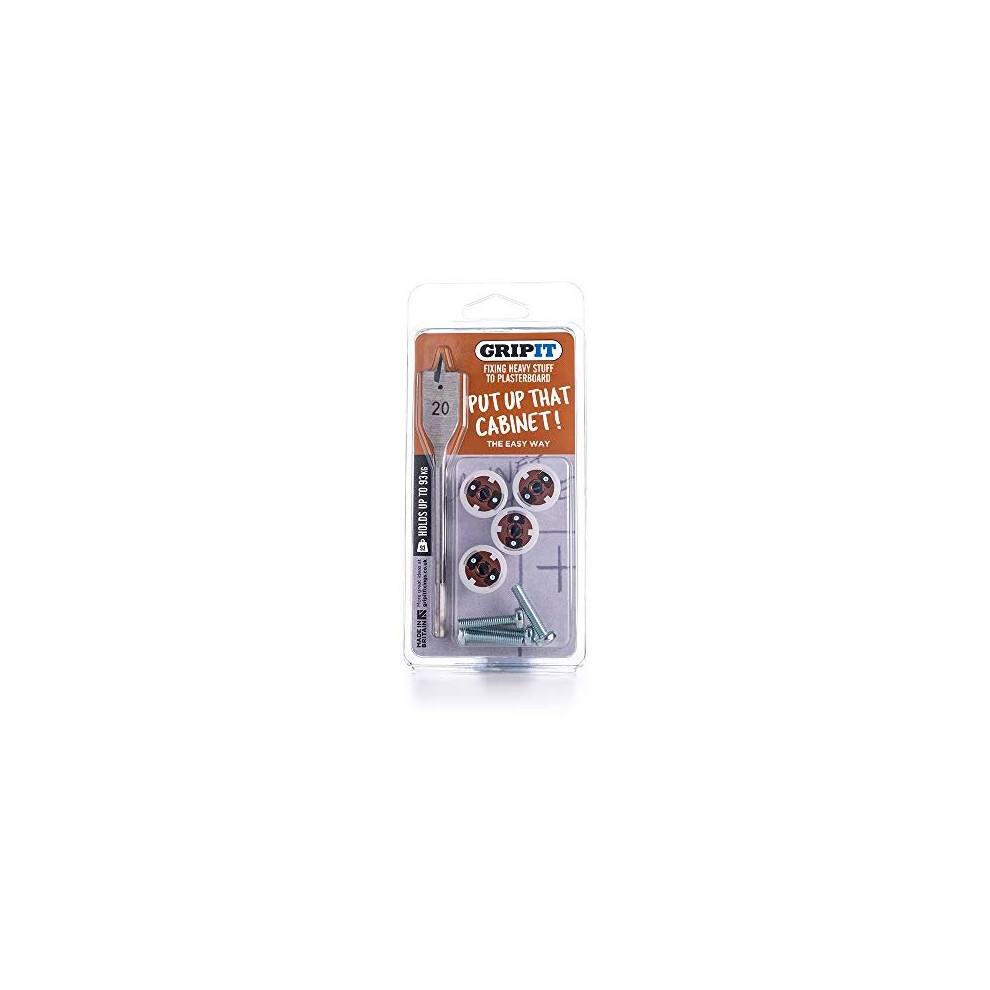 Gripit GPCABINETKIT Complete Cabinet Cupboard Fixing Kit Includes Drill Bit Supports Heavy Loads on Plasterboard Walls Up To 93kg Brown