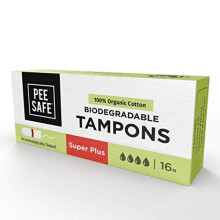 Pee Safe Biodegradable 100 Organic Cotton Tampons Super PlusPack of 16 for Very Heavy Flow Organic Tampons Cotton Tampons Non Applicator Tampons Free