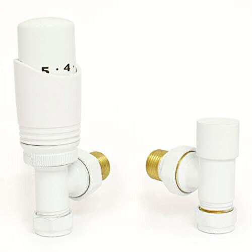 Cascade Angled Modern TRV Thermostatic Radiator Valve Pair White 1