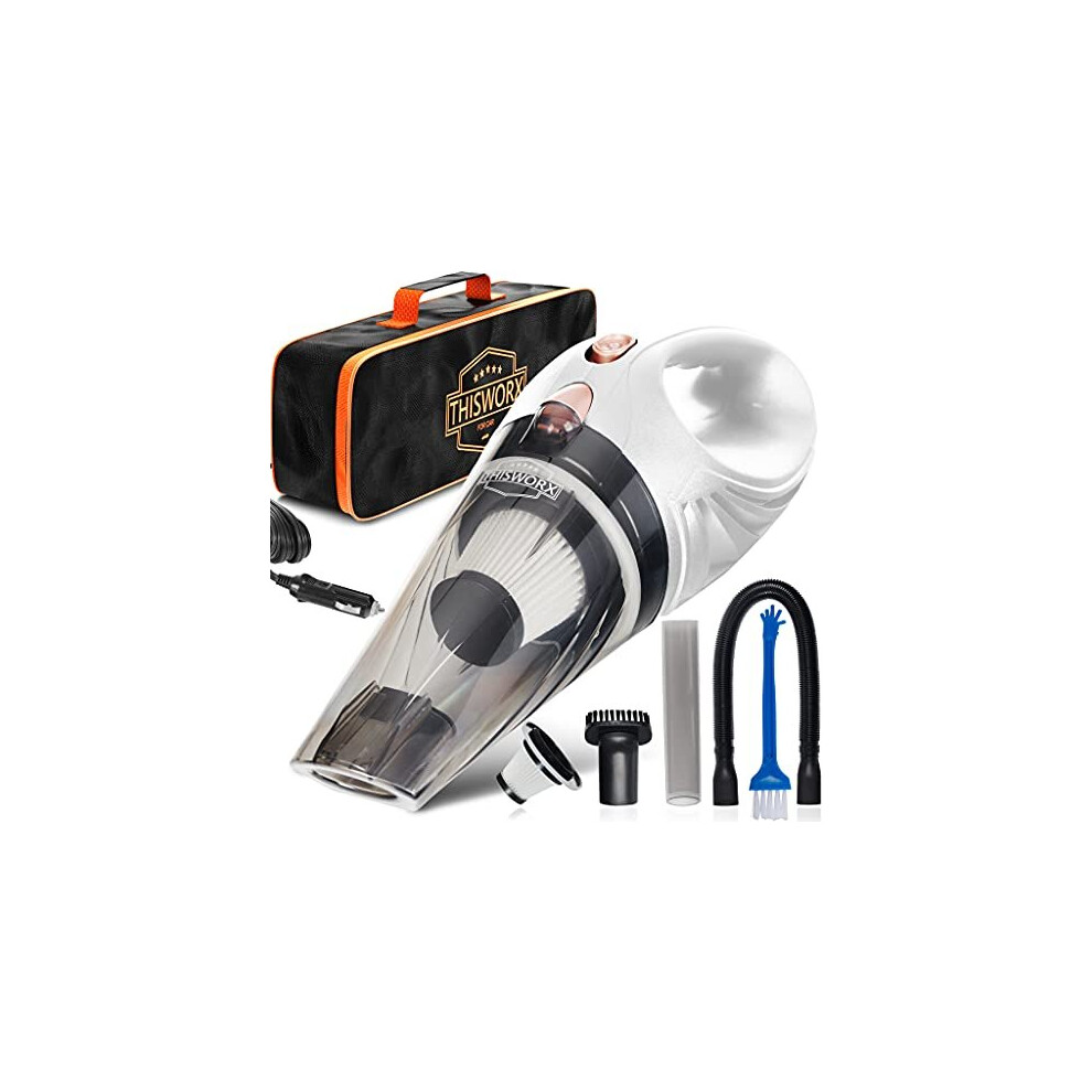 Thisworx Car Vacuum Cleaner Portable Lightweight Powerful Handheld Vacuums Wstrong Suction 3 Attachment Accessories Carry Case 12V 48M Cord Car 9421905281010