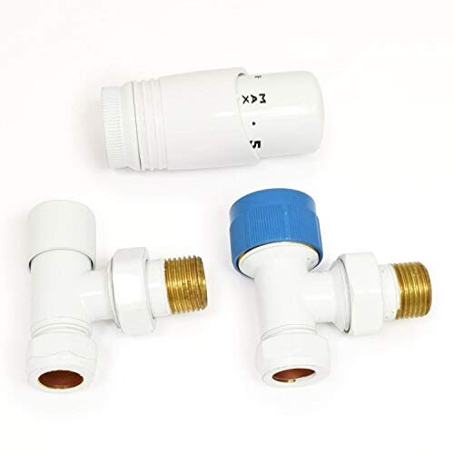 Cascade Angled Modern TRV Thermostatic Radiator Valve Pair White 2