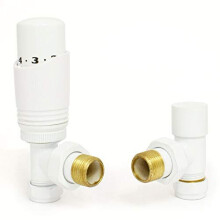 Cascade Angled Modern TRV Thermostatic Radiator Valve Pair White