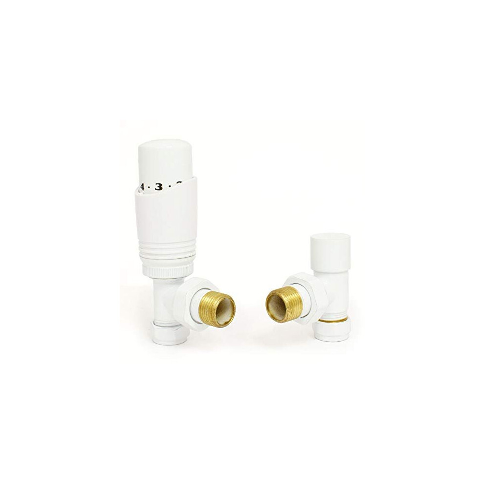 Cascade Angled Modern Trv Thermostatic Radiator Valve Pair White 763769990899