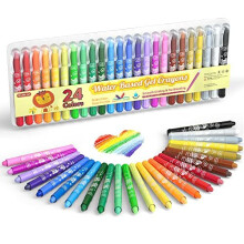 24 Colours Gel Crayons for Toddlers Shuttle Art NonToxic Twistable Crayons Set for Kids Children Colouring CrayonPastelWatercolour Effect Ideal for
