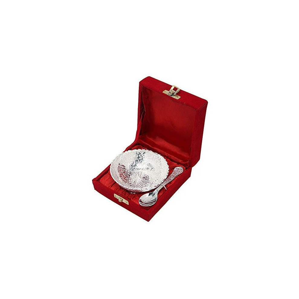 Silver Plated Small Bowl Set with Spoon Size 9 9 3 cm Capacity 100 ml 338 OZ