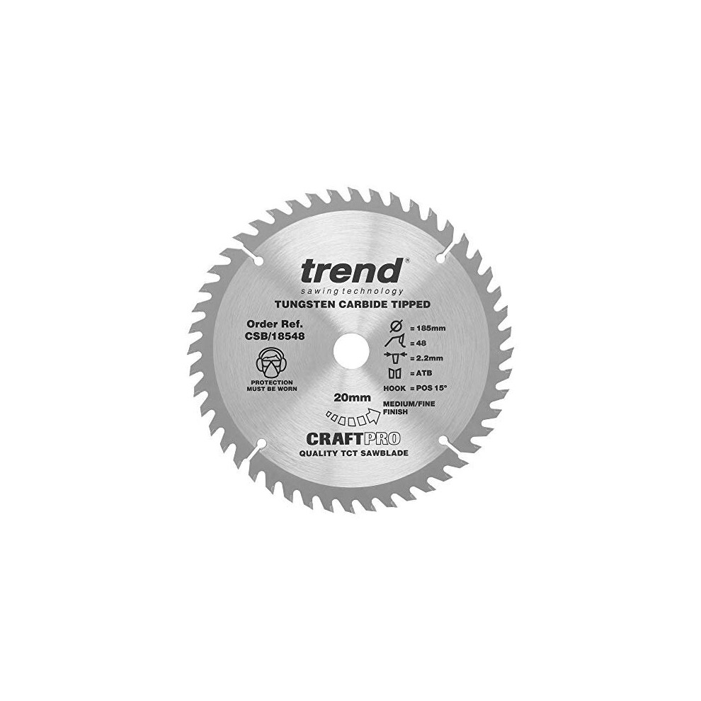 CSB18548 Craft Pro Trimming Crosscut TCT Circular Saw Blade Tungsten Carbide Tipped 185mm x 48 Teeth x 20mm Bore