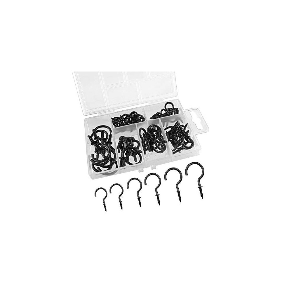75Pcs Black Cup Hook Nickel Plated Metal Hooks Screwin Ceiling Hooks Holder Multisize 687765638350