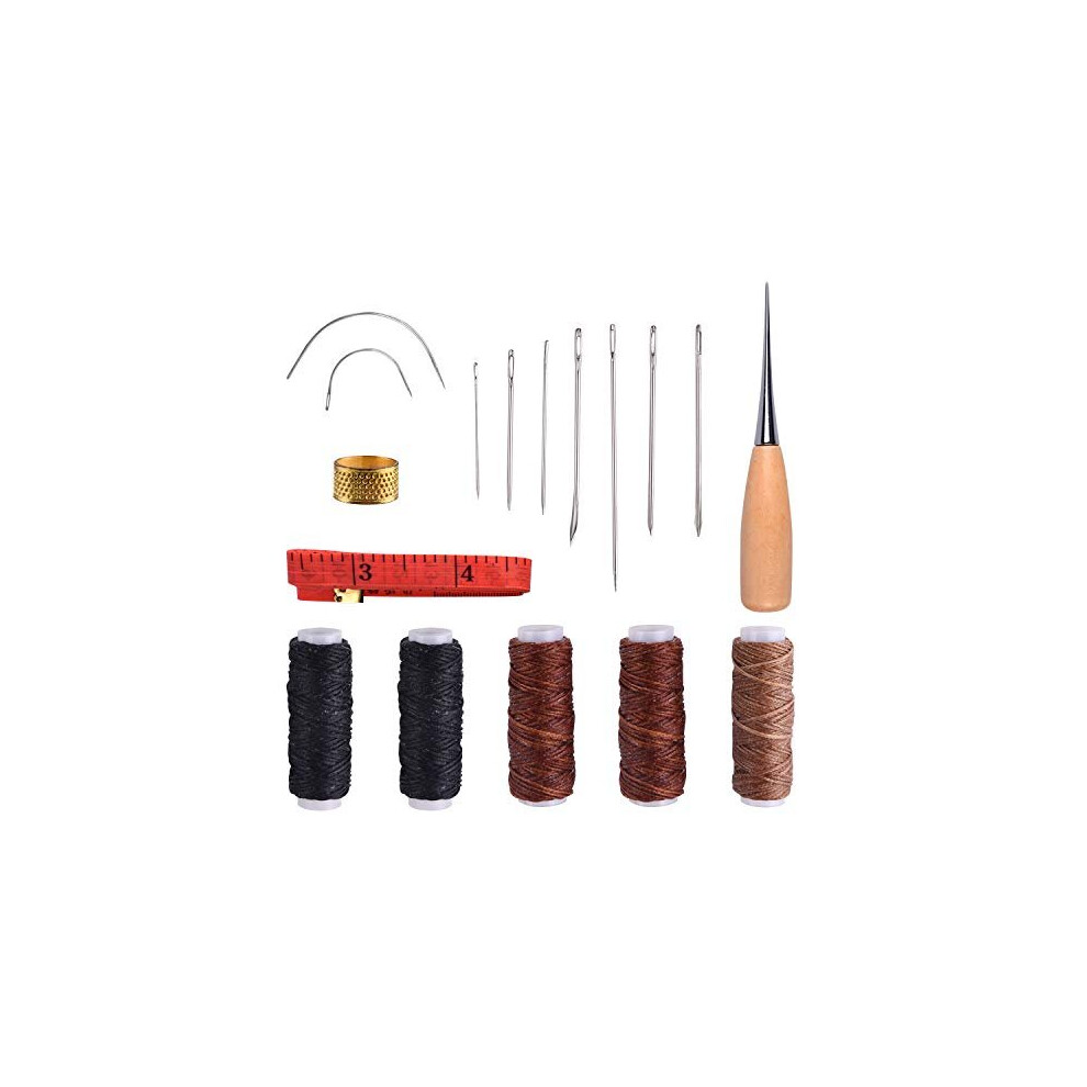 17 Pcs Leather Craft Hand Stitching Tools with Leather Waxed Thread for DIY Crafts and Sewing Supplies