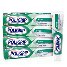 Super Poligrip Zinc Free Denture and Partials Adhesive Cream 2.4 ounce (Pack of 4)