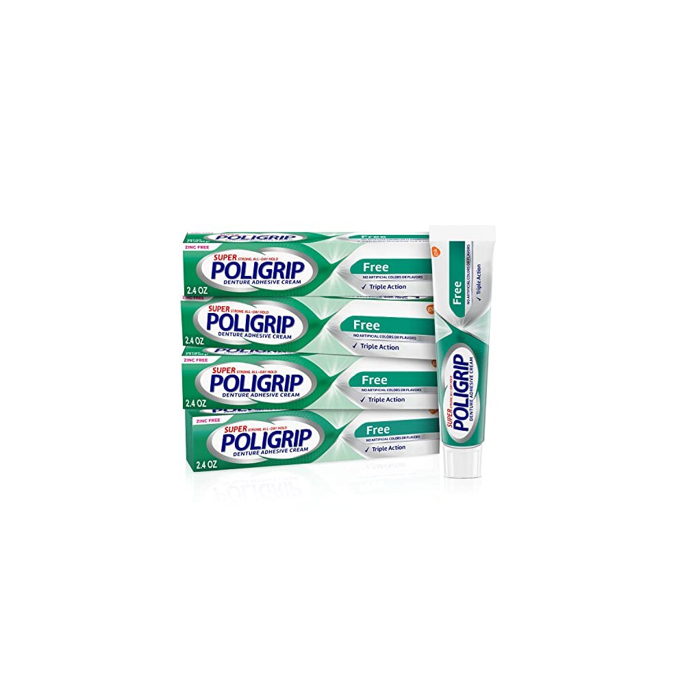Super Poligrip Zinc Free Denture and Partials Adhesive Cream 24 ounce Pack of 4