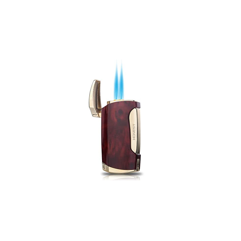 Promise Brown Torch Lighter Double Jet Flame Cigar Lighter With Cigar Punch Cutter Graine