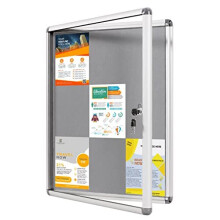 Lockable Notice Boards Tamperproof Display Bulletin Board for Office School Apartment Grey Felt Surface Aluminum Frame 98X72cm