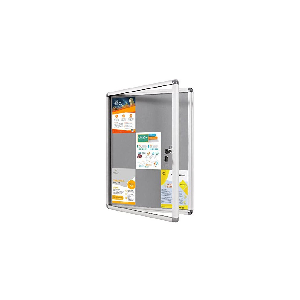 Makello Lockable Notice Boards Tamperproof Display Bulletin Board For Office School Apartment Grey Felt Surface Aluminum Frame 98X72cm